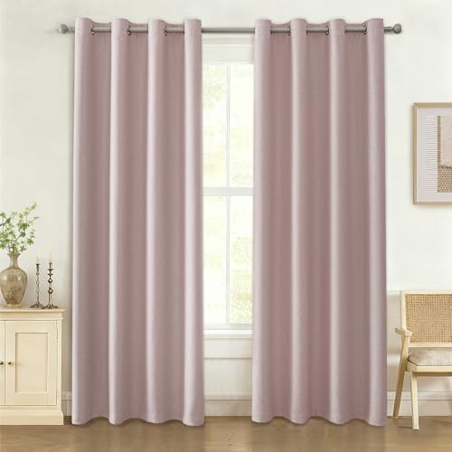 Ystyle Tenda Oscurante Per Interni Effetto Lino 2 Pezzi, 140x280cm, Moderne Natalizio Tenda Termica Isolante Freddo E Caldo Con Anelli, da Soggiorno Letto Cameretta Bambina, Rosa