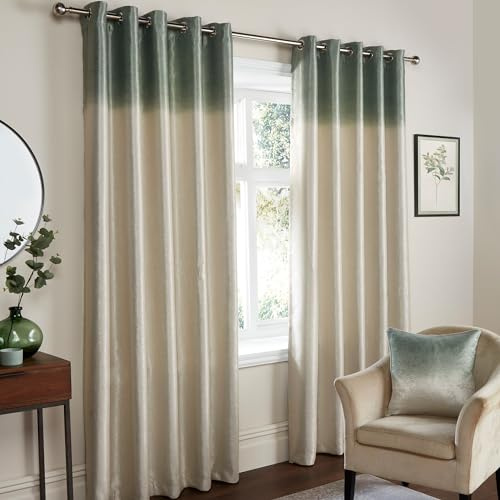 Fusion - Green Ombre Curtains W90 x L90 (229 x 229cm) - 2x Panels - Two Tone Gradient Eyelet Drapes - Luxury Shimmer for Bedroom/Living Room