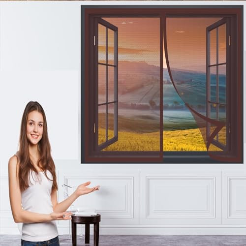 Mosquito Net Window Fly Screen 172 x 90 cm(68 x 35inch) Nets to Keep Bugs Out Mosquito Bug Protection Without Drilling Easy to Install Insect Mosquito Net Fly Screens for Windows, Brown