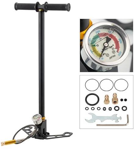 ZAXER Hochdruck-Standpumpe PCP 4500 PSI, 3-stufige Handpumpe, Edelstahl, präziser Manometer, klappbarer Fuß, Flexibler Schlauch, 0-4500 psi, 0-5800 psi, 50 cm Länge