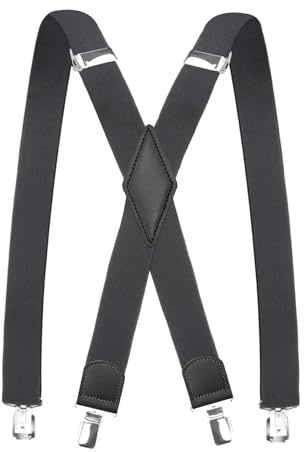 Bretelle da uomo, larghe 3,5 cm, pantaloni da lavoro, robusti, pantaloni da moto, lunghi, a forma di X, 4 clip in metallo, regolabili ed elastici, taglia unica per uomo e donna