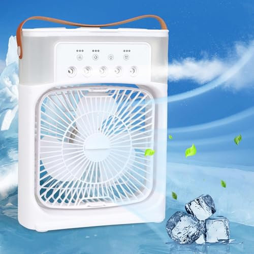Portable Air Conditioner - Mini Air Cooler with 90° Oscillation, 3 Wind Speeds, 5 Spray Modes, Timer, 7-Color Night Light for Home, Office, Bedroom [Energy Class A+++]