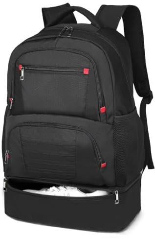 seyfocnia Gym Backpack for Men, Waterproof Sports Backpack With Shoe Compartment Lightweight Workout Trainning Back pack Casual Travel Daypack (Black With Red Dots 20inch)