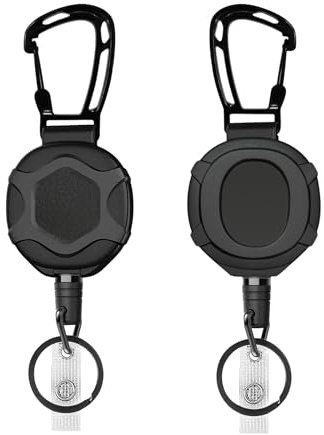 2 Piezas Llavero Retráctil con Clip, Llavero Extensible Carrete con Cable de Acero de 80cm, Llavero con Mosquetón para Tarjetero, Mosquetón de Carrete para Llave Portatarjetas de Identificación, Negro