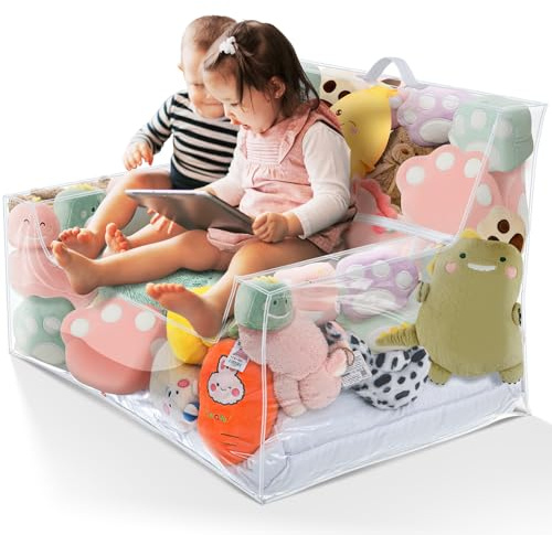 Teenyyou Stuffed Animal Storage Bean Bag Chair Sofa Cover Zipper Large Transparent PVC Stuffed Animal Organizer Bean Bag Seat Only for Organizing Rooms Plush Toys When Filled(38 Inch,Sofa Style)