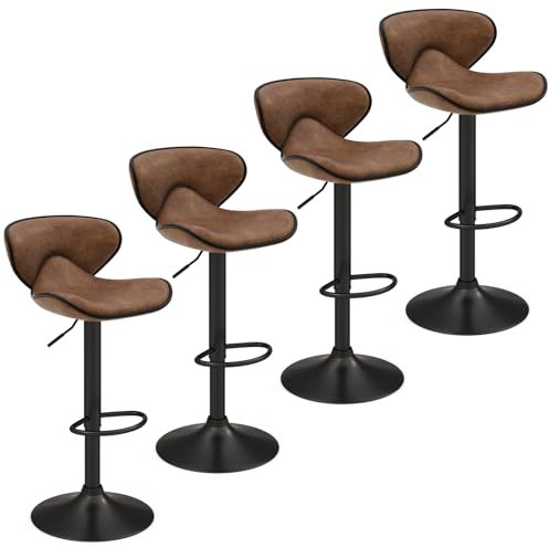 COSTWAY Set med 2 barstolar roterbara, barstolar 65–85 cm höjdjusterbar, sittpall vintage med ryggstöd och fotstöd, kökspall för matsal, bar, hem, 150 kg lastkapacitet (rustik brun, 4)