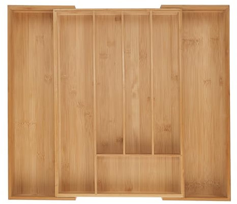 Relaxdays Cubertero, 5-7 Compartimentos, Organizador de Cubiertos Extensible, Cajón, 6 x 34-56 x 50 cm, Bambú, Natural