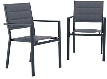 Hipicute Stackable Patio Chairs Set of 2, Outdoor Aluminum Dining Chairs with Armrest 300 Lbs Weight Capacity, Outdoor Patio Furniture Wider Seat for Balcony, Garden, Backyard, Dark Grey