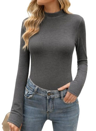 Terecey Camiseta Interior Mujer Blusa Manga Larga Cuello Alto Ajustada | Tacto Suave, Tejido Flexible, Sensación Ligera, Orificio Para el Pulgar, Comodidad Diaria, Estilo Femenino