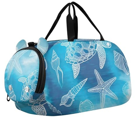 Sac de sport pour garçons - Sac de voyage pour la nuit - Motif dinosaure coloré - Noir, Animaux marins tortues bleu, Classique