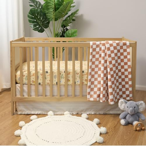 The Peanutshell Set di biancheria da letto per culla per bambini o bambine, 3 pezzi, per neonati, neonati e bambini, a scacchi, con lenzuolo con angoli, volant antipolvere, decorazione per la