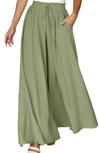 Générique Pantalon Femme, Confortable Plage Été Pantalon Fluide Chic et Elegant Elastique Jupe Culotte Léger Ample Grande Taille Palazzo Pants, Light Green, XL