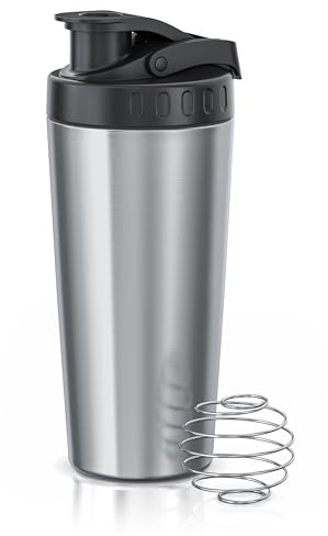 Arendo - Eiweiß Shaker Edelstahl 750ml – Protein Shaker mit Mixkugel - BPA frei – Mixbecher – Metall Premium Eiweißshaker – Tragegriff – spülmaschinengeeignet - to Go für Yoga Fitness Sport