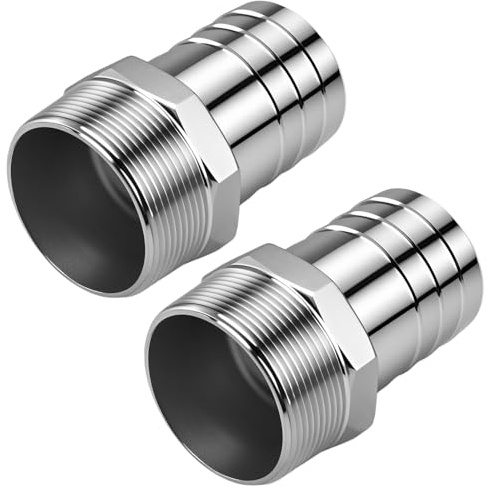 RUHUALIFE Stainless Steel 2 to 2 NPT Male Threaded Hose Barb Fittings, 2PCS 2in to 2in NPT Male Hose Barb Connectors for Water Air Gas Pipes
