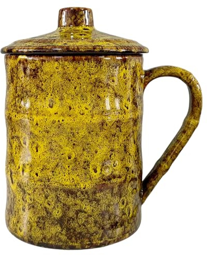 KOPYFANTAP Tazza Grande 750 ML, Tazza da Caffè Jumbo in Ceramica con Coperchio, XXL Tazze da Tè Gigante in Gres Porcellanato per Ufficio e Casa, Giallo