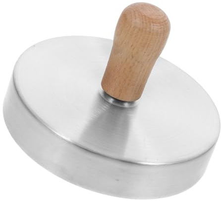 TOGEVAL Prensa Hamburguesas Acero Inoxidable con Mango Madera Molde Redondo Antiadherente para Hamburguesas y Albóndigas Fácil Limpieza Cocina Versátil
