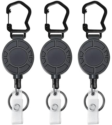 3 portachiavi magnetici allungabili, con corda in acciaio da 65 cm, portata fino a 0,45 kg, per chiavi, porta badge e telefoni cellulari, alloggiamento resistente, moschettone