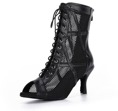 Syrads Mujer Botas de Baile Latino Botines Punta Abierta con Cordones para Salsa Tango Zapatos