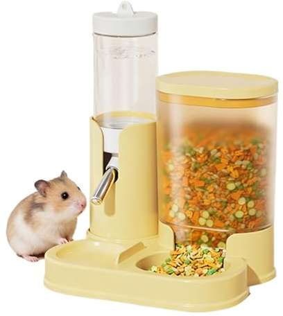 Hamster Waterer and Feeder,Automatic Hamster Water Bottle with Food Feeder Bowl | No Drip Drinking Waterer with Food Feeding Bowl for Small Animal Pet Gerbils Hedgehog