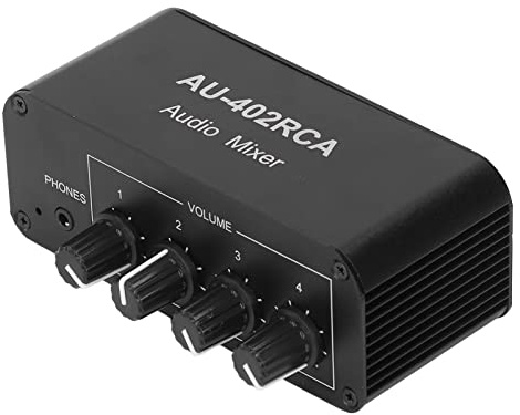 Jelquix Caja de Interruptor Selector de Audio Conmutador de Audio Estéreo, Divisor de Bidireccional de 4 Vías de Entrada y Salida de 3,5 Mm con Circuito de Reducción de Ruido, Ideal para Altavoces,