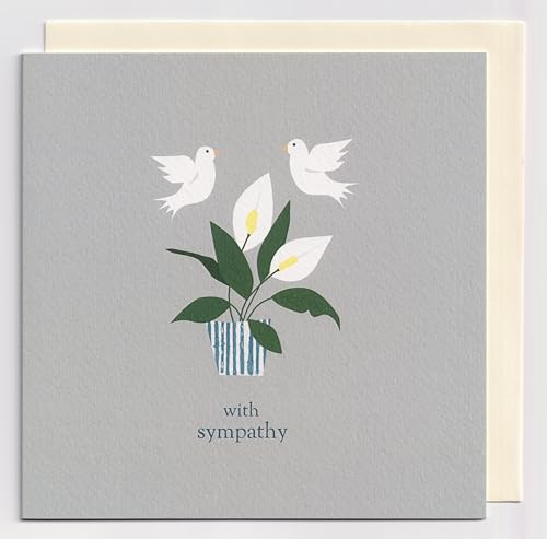 With Sympathy Card – Peace Lily & Doves Bereavement Card – Thinking of You Condolence Card – Blank Inside with Envelope