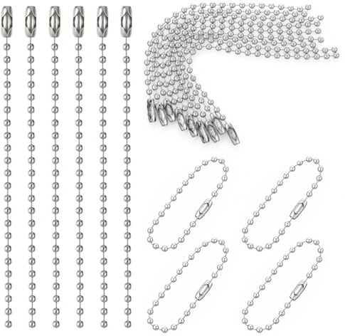 100 PCS Bead Ball Chains Silver Ball Beads Chain Bulk Keychain Rings 3.9 Inch Dog Tag Chain Necklaces for Hanging Decoration Jewelry Making