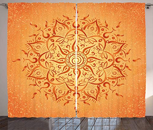 ABAKUHAUS Blatt Rustikaler Gardine, Orange Mandala, Schlafzimmer Kräuselband Vorhang mit Schlaufen und Haken, 280 x 175 cm, Orange