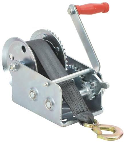 vidaXL Argano a Mano con Cinghia 1130 kg Robusto da Traino 2 Sensi 2 Velocità Dispositivi Mobili Paranco Manuale Verricello in Ferro Argento e Nero