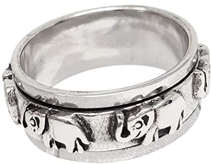 Treasure Bay Anello in argento Sterling 925 massiccio, 8 mm, design elefante, anello antistress disponibile in diverse misure, Argento sterling