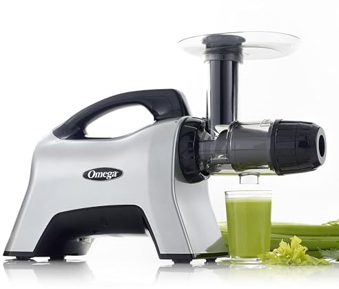 Omega Juicer NC1000HDS Juice Extractor and Nutrition System Slow Masticating BPA-FREE with Quiet Motor and Reverse Easy to Clean, 200-Watt, Silver