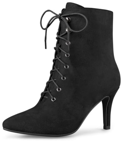 Allegra K Femme Bottines à Lacets Bout Pointu à Lacets Talons Aiguilles Noir 38