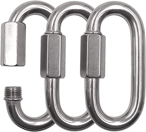LATRAT 3 Stück M8 Schraubkarabiner, Edelstahl Kettenglied Schraubnotglied, Schraub-Karabiner