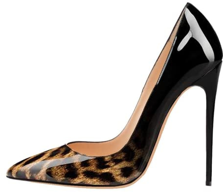 EDEFS Scarpe col Tacco Alto Donna-Sexy Punta Chiusa Stilettos-Scarpe da Sera Eleganti-Nero-Leopardo-Taglia EU39