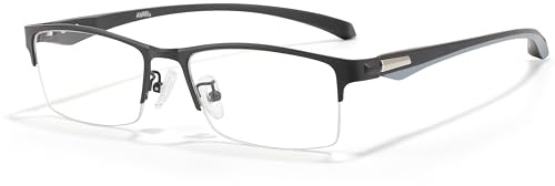 ANRRI Blue Light Glasses for Men Semi Rimless Rectangle Black Metal Frame UV Blocking Computer Glasses