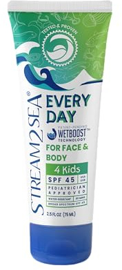 Crème solaire minérale SPF 45 Every Day pour enfants | 75 ml biodégradable, sans paraben et sans danger pour les récifs pour le visage et le corps pour enfants | Protection minérale non grasse, légère