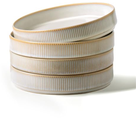 famiware Star 8.25 Pasta Bowls Set of 4, Bowl Plates, Cappuccino White