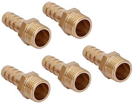 QUARKZMAN 8mm Raccord cannelé à 1/4BSP Filet Mâle Tuyau x 5PCS Droit Laiton Rapide Raccord cannelé Tuyau pour Air Eau Carburant Pneumatique Tuyau, Or