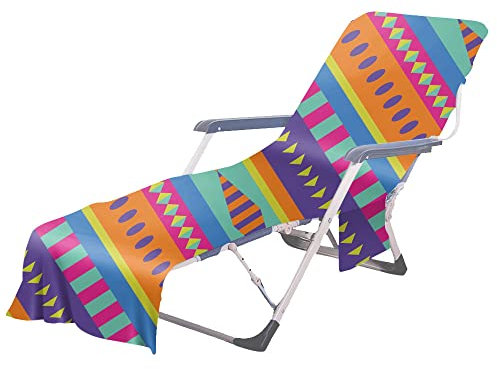Chickwin Schonbezug für Gartenliege Frottee Liegenauflage mit Kapuze | Strandliegenauflage mit 2 Taschen Stuhl Strandtuch für Gartenliege Liegenauflage,Sonnenliegen (75x210cm,Gestreift Boho2)