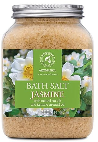 Sale da Bagno Gelsomino 1300g - Sali Marini da Bagno con Olio Essenziale di Gelsomino - Bagno Rilassante - Buon Sonno - Sali da Bagno per Aromaterapia