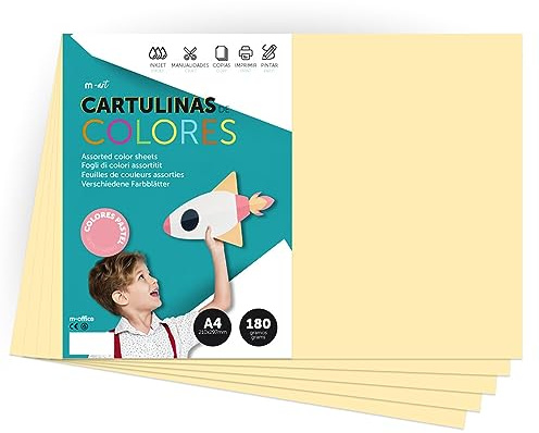 Färgad kartong, A4, pastellfärger, 180 g, för pyssel, utskrift av dina dokument och kreativa mönster, pastellfärger, A4, m-kontor (x 50, kräm)