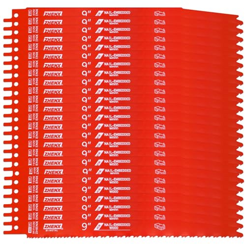25 Pack 6/12tpi 9 Inch Saw Blade Wood with Nails Cutting,Bi-Metal Reciprocating Saw Blades for Nail-Embedded Wood, Organizer Case Included