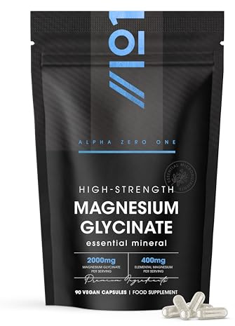 Magnesium Glycinate 2000mg – 400mg Elemental Chelated Magnesium – 90 Vegan Capsules – Supports The Nervous System - Reduces Tiredness and Fatigue – by Alpha01