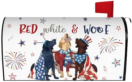 4th of July Dog Mailbox Cover 25.5x21 Inch, Independence Day Post Letter Box Covers, American Flag Patriotic Holiday Magnetic Waterproof Mail Wraps for Outdoor Yard Garden Oversized Mailbox Decor