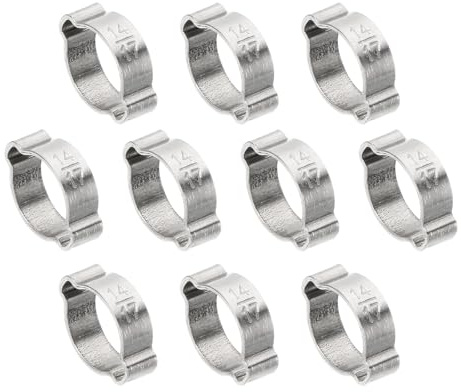 PATIKIL 10 Pack 14-17mm Double Ear Hose Clamp, 304 Stainless Steel | O Clip Crimp Rings for Fuel Petrol Pipe Tube Fitting Connections, Silver Tone