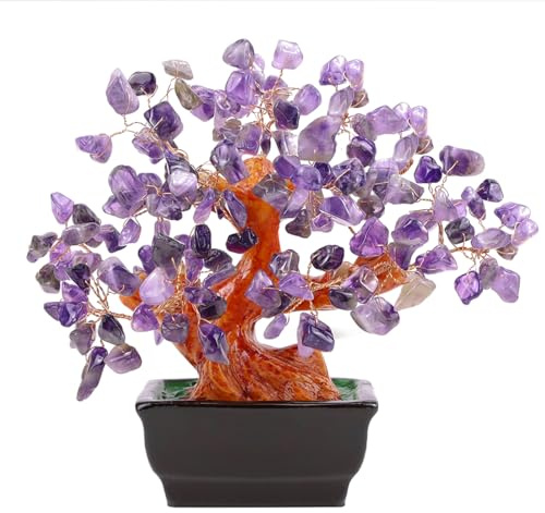 NUKAYAI Natural Amethyst Crystal Purple Money Tree for Office Home Room Desk Decor Meditation Positive Energy Feng Shui Crystals Healing Stones Luck Wealth Bonsai Trees Birthday Gifts for Women