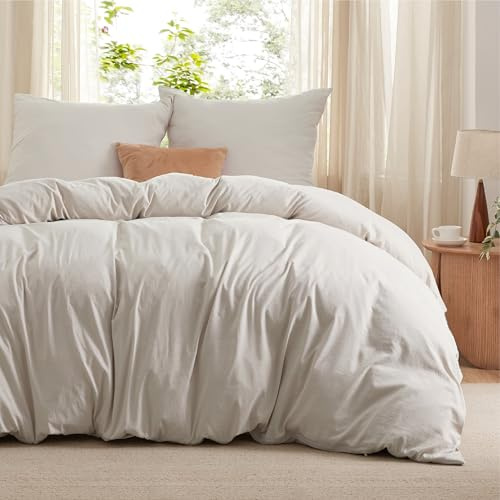 BEDSURE Bettwäsche 155x220 3teilig Baumwollähnlich - Natur, 2x80x80 Kissen