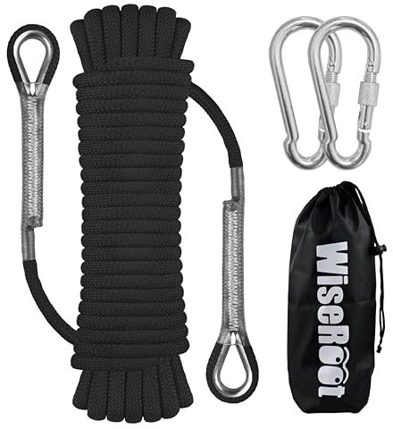 WISEROOT 8mm Static Climbing Rope: Heavy Duty Outdoor Rock Climbing Rope for Arborist Tree Work, Rescue, Camping & Hiking, (10m/32ft, 20m/64ft, 30m/96ft) Orange/Black (Black, 32 Feet)