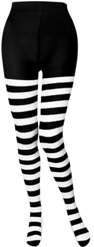 Boyiee Collant a Righe Martedì Grasso Natale Halloween Calzini a Piede Intero per Donne Cosplay Costume(Nero Bianco)