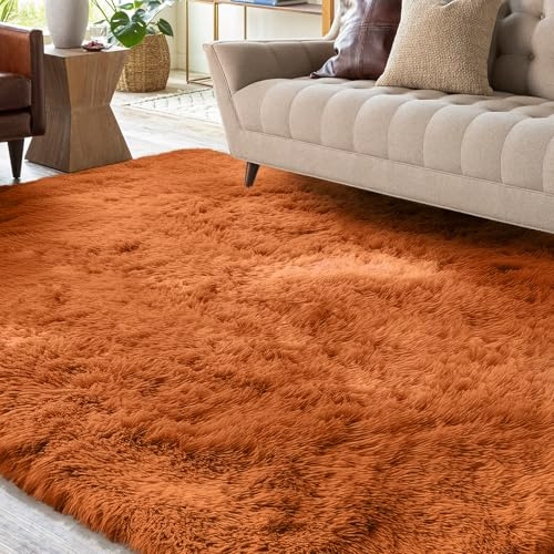 XSIVOD Fluffig matta med hög lugg orange, tvättbar matta, 160 x 230 vardagsrum, halkskydd, extra stora mattor, sovrum, mjuka moderna mattor, mattor, mattor, mattor för barnrum