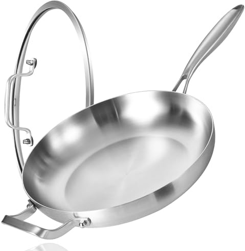 Inqibee Tri-Ply 30CM Stainless Steel Frying Pan with Lid | Induction Cooking Pan, Ergonomic Detachable Helper Handle, Even Heating, Oven Safe Skillet